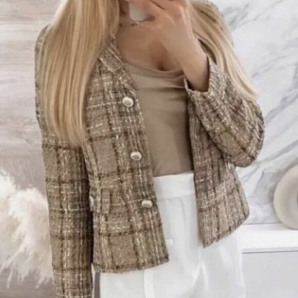 Zara Jackets & Blazers - ZARA WOMEN FITTED CROPPED TEXTURED BLAZER Weave Tweed SIZE S 2402/776 /330